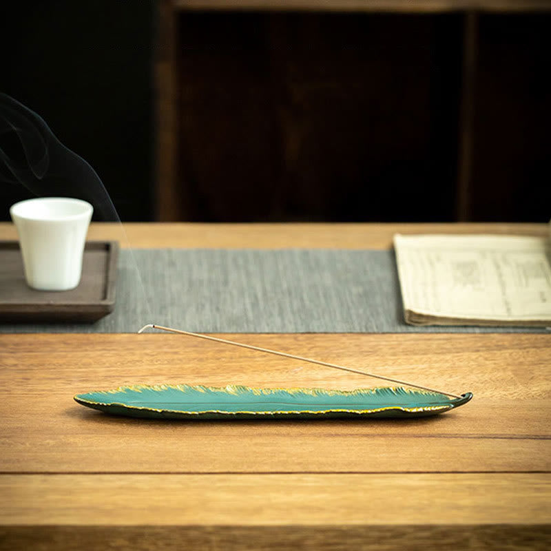 Buddha Stonesグリーンフェザー ゴールドエッジ ヒーリングセラミック香炉装飾 - image 7