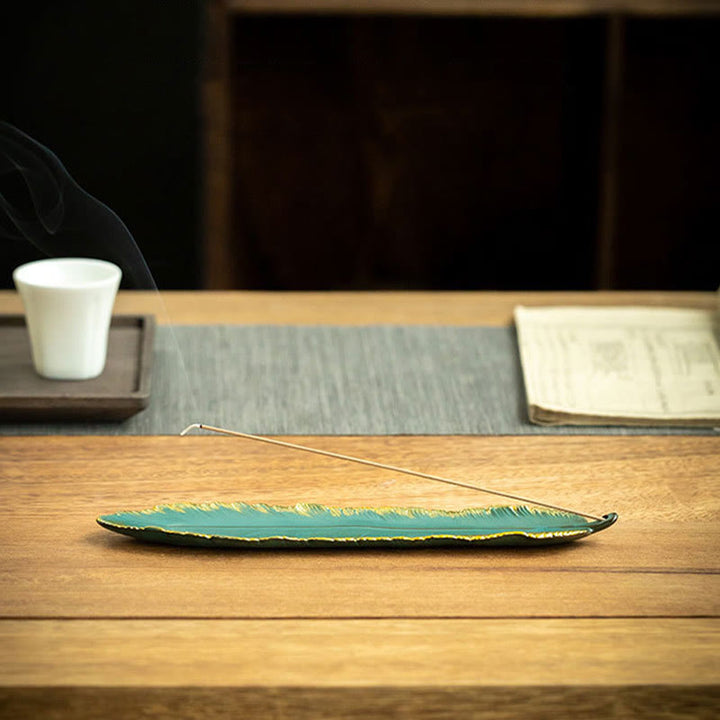 Buddha Stonesグリーンフェザー ゴールドエッジ ヒーリングセラミック香炉装飾 - image 7