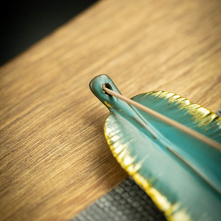 Buddha Stonesグリーンフェザー ゴールドエッジ ヒーリングセラミック香炉装飾 - image 10