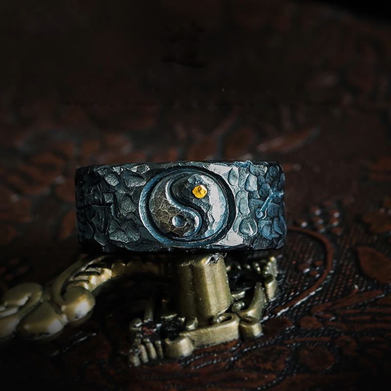 Buddha Stones999スターリングシルバー 陰陽バランスリング - 999スターリングシルバー 陰陽 - US11 - image 0