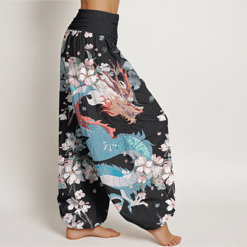 Buddha Stonesコットン カジュアル ドラゴン チェリーブロッサム レディース 伸縮性ウエスト ハーレムパンツ - image 2