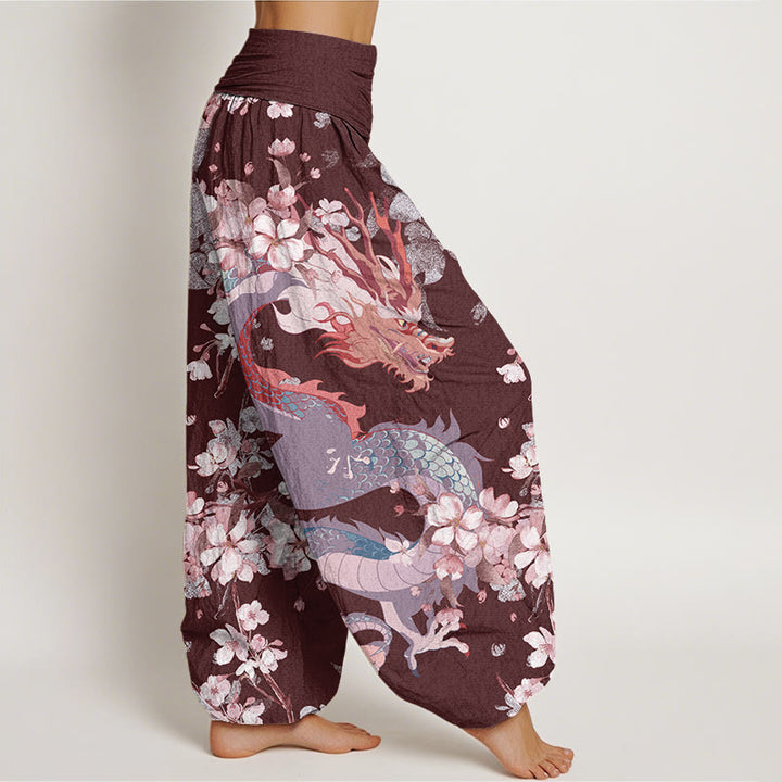 Buddha Stonesカジュアル ドラゴン チェリーブロッサム レディース 伸縮性ウエスト ハーレムパンツ - image 10