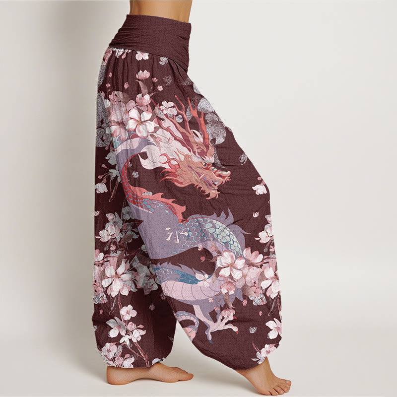 Buddha Stonesコットン カジュアル ドラゴン チェリーブロッサム レディース 伸縮性ウエスト ハーレムパンツ - image 9