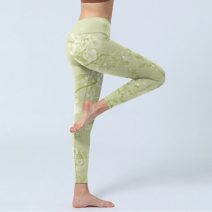 Buddha Stonesホワイトプラムブロッサムプリント ジムレギンス レディース ヨガパンツ - image 4