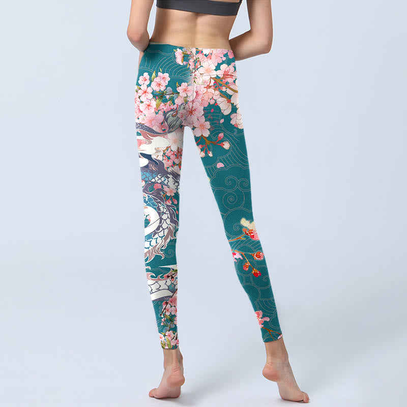 Buddha Stones、龍、桜のプリント、ジムレギンス、レディースヨガパンツ - image 6