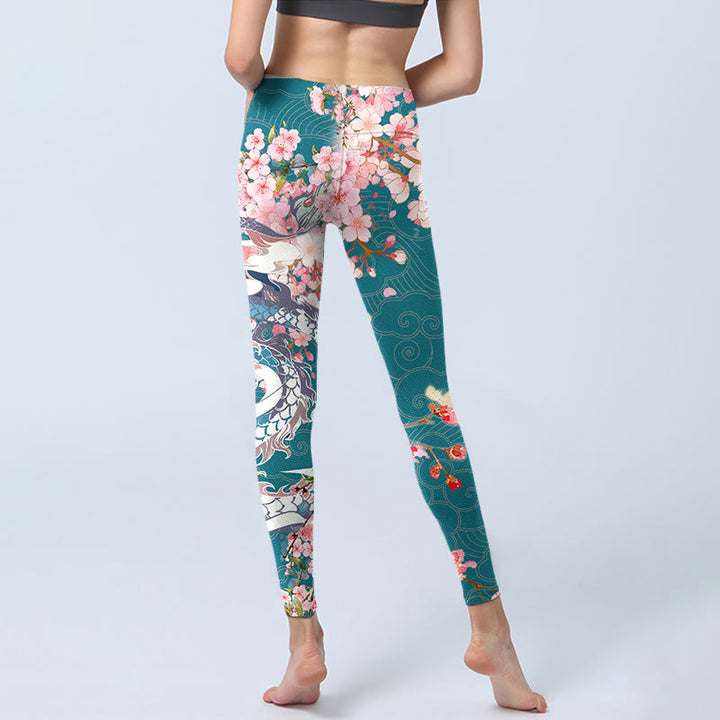 Buddha Stones、龍、桜のプリント、ジムレギンス、レディースヨガパンツ - image 6