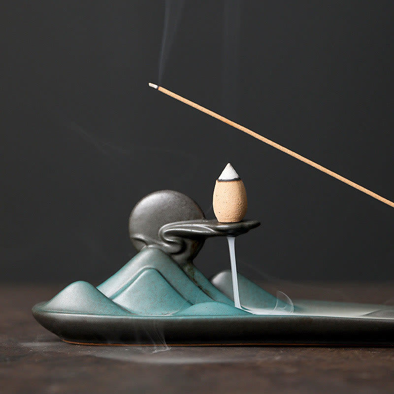 Buddha Stones月うさぎ 貔貅山 癒し 陶器 スティック 香炉 装飾 - image 5