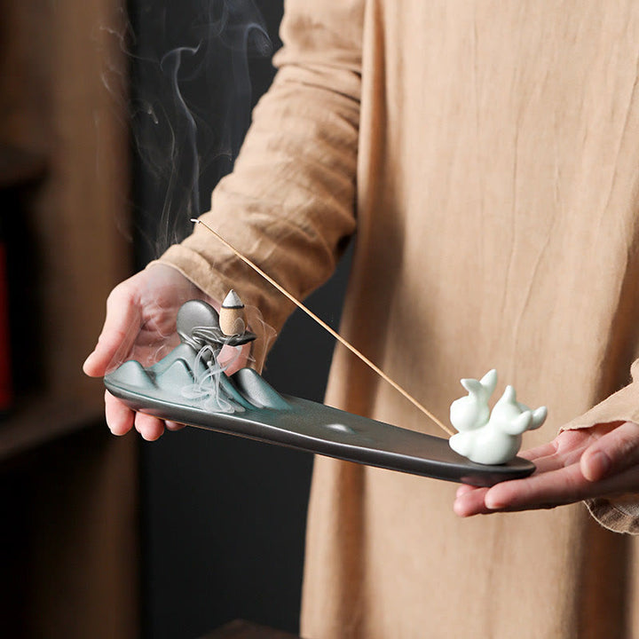 Buddha Stones月うさぎ 貔貅山 癒し 陶器 スティック 香炉 装飾 - image 2