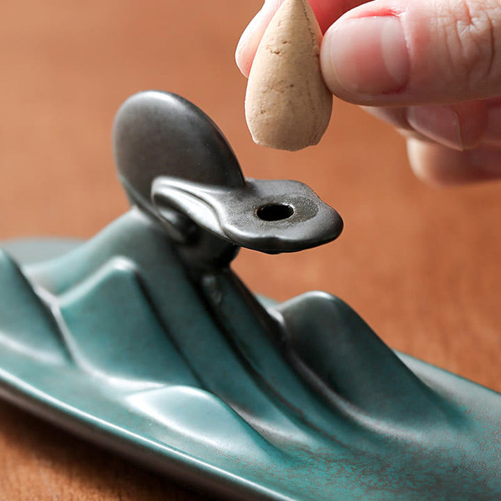 Buddha Stones月うさぎ 貔貅山 癒し 陶器 スティック 香炉 装飾 - image 6