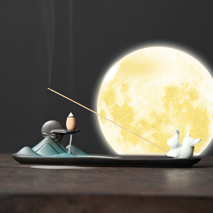 Buddha Stones月うさぎ 貔貅山 癒し 陶器 スティック 香炉 装飾 - image 4