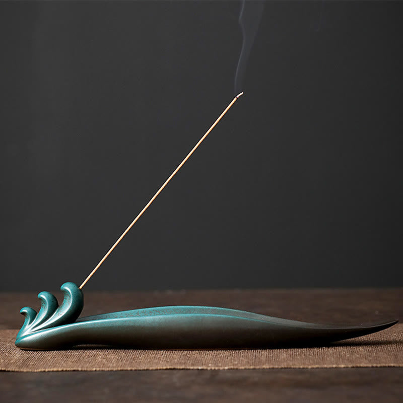 Buddha Stones3つの石 波 蝶 竹 癒し 陶器 スティック 香炉 装飾 - 波 24.2*4*3.5cm - image 7