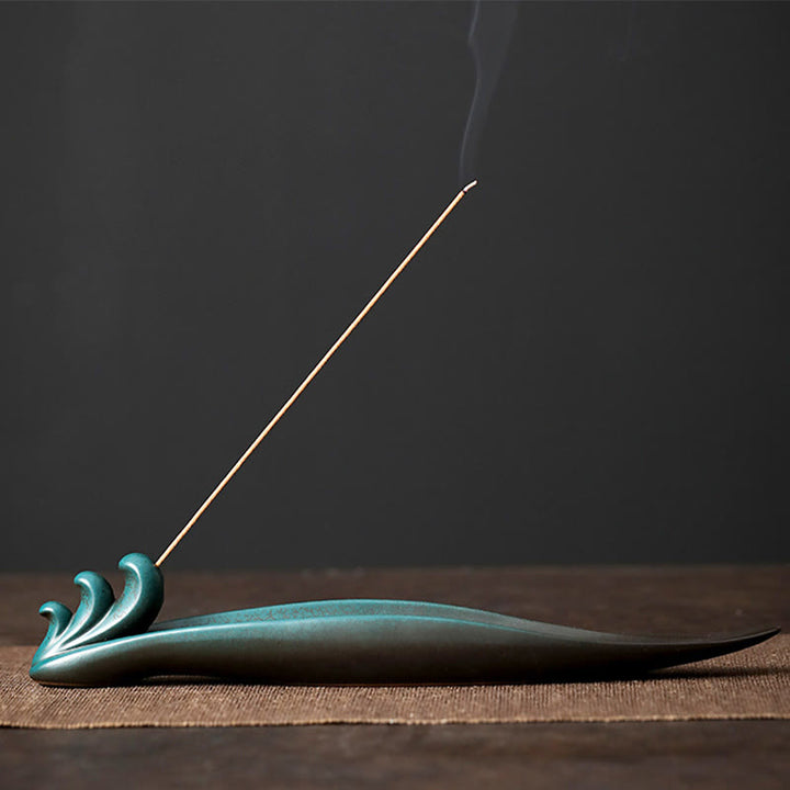 Buddha Stones3つの石 波 蝶 竹 癒し 陶器 スティック 香炉 装飾 - 波 24.2*4*3.5cm - image 7