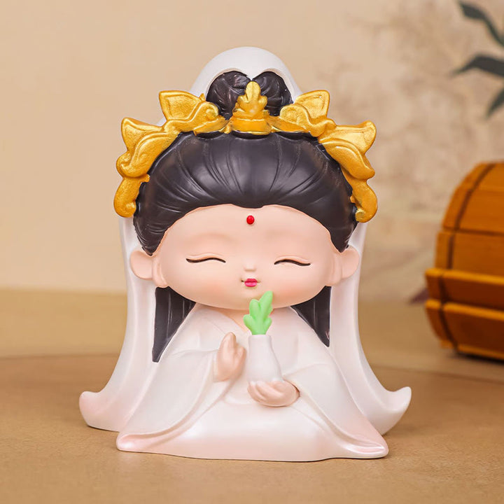 Buddha Stones瞑想観音蓮華座の少年少女樹脂像ハーモニーホームデコレーション