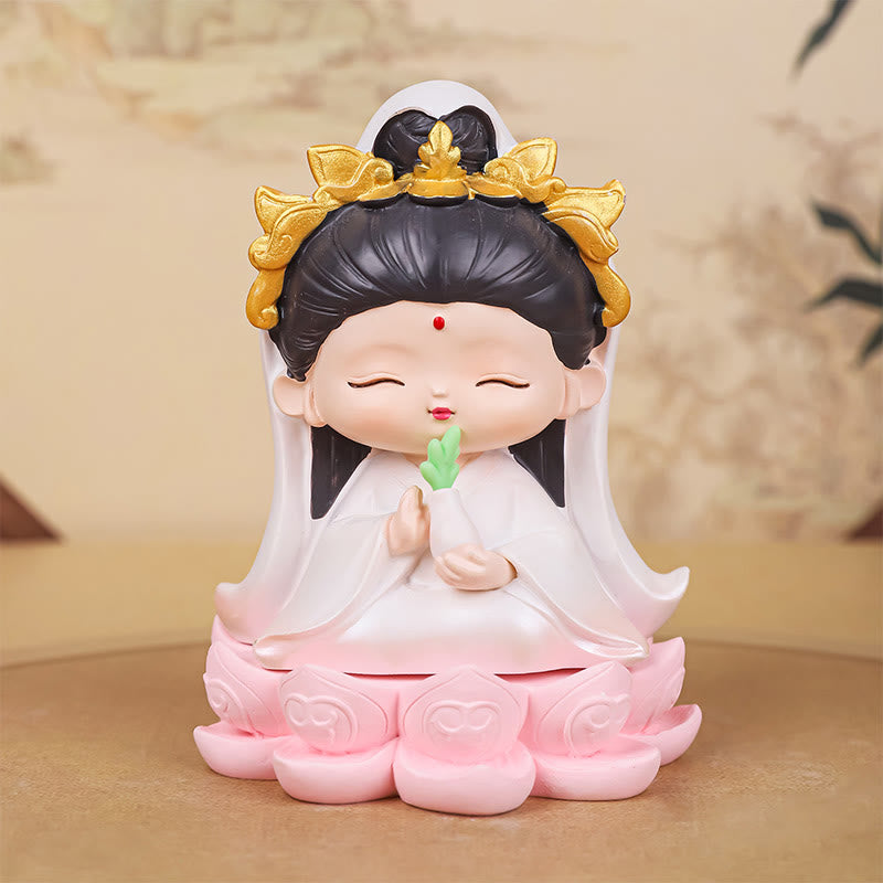 Buddha Stones瞑想観音蓮華座の少年少女樹脂像ハーモニーホームデコレーション