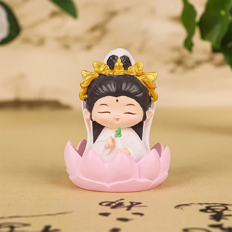 Buddha Stones瞑想観音蓮華座の少年少女樹脂像ハーモニーホームデコレーション