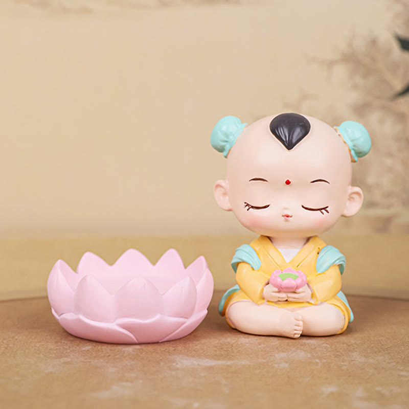 Buddha Stones瞑想観音蓮華座の少年少女樹脂像ハーモニーホームデコレーション