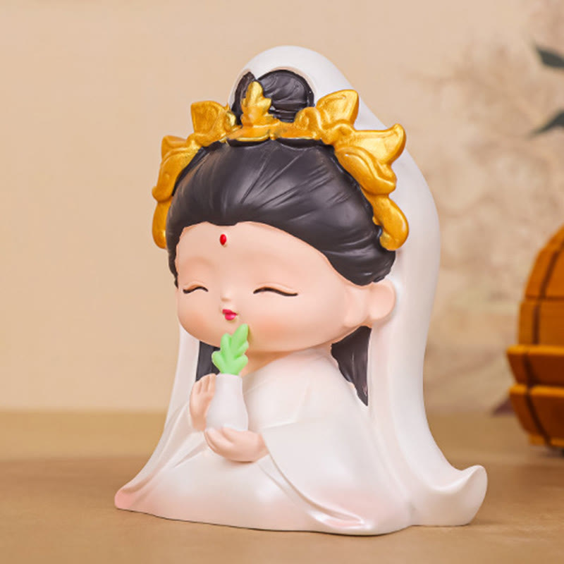 Buddha Stones瞑想観音蓮華座の少年少女樹脂像ハーモニーホームデコレーション