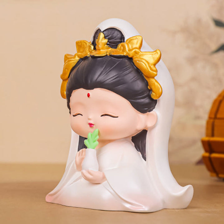 Buddha Stones瞑想観音蓮華座の少年少女樹脂像ハーモニーホームデコレーション