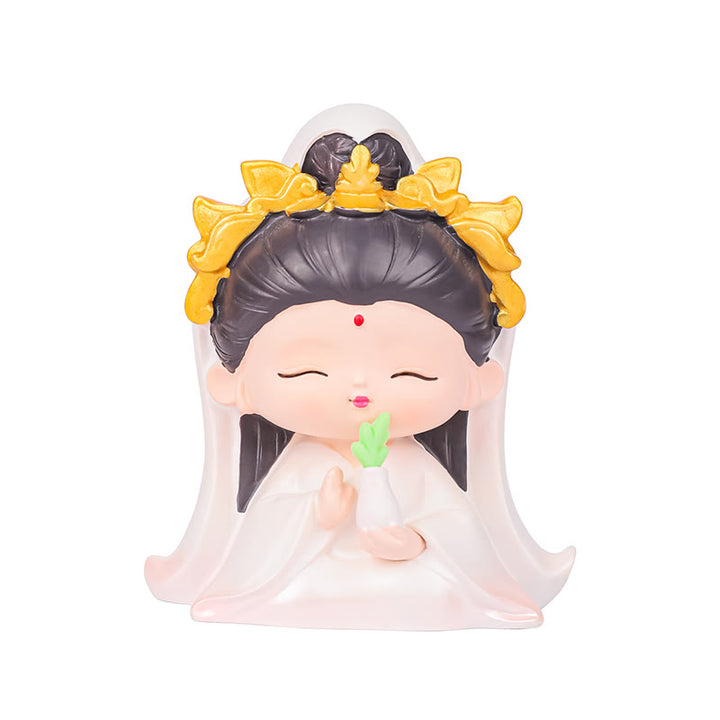 Buddha Stones瞑想観音蓮華座の少年少女樹脂像ハーモニーホームデコレーション