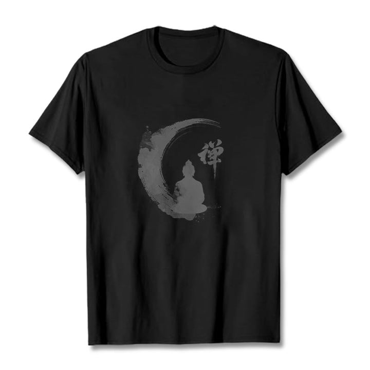 Buddha Stones、瞑想する仏陀の模様、コットンTシャツ - 黒 - 2XL - image 5