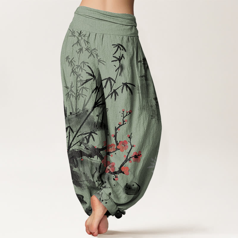 Buddha Stones、綿、梅、竹、蘭、菊柄、レディース、ウエストゴム、ハーレムパンツ - image 6