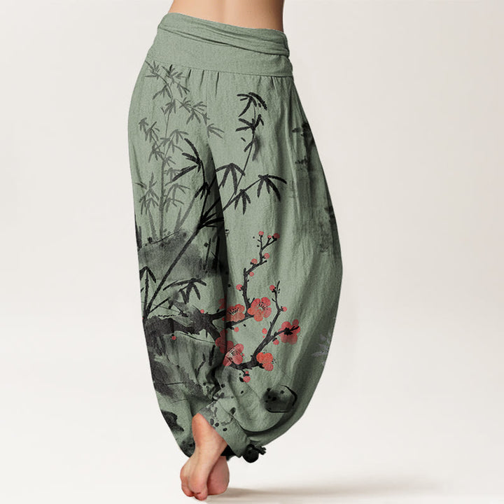 Buddha Stones、綿、梅、竹、蘭、菊柄、レディース、ウエストゴム、ハーレムパンツ - image 6