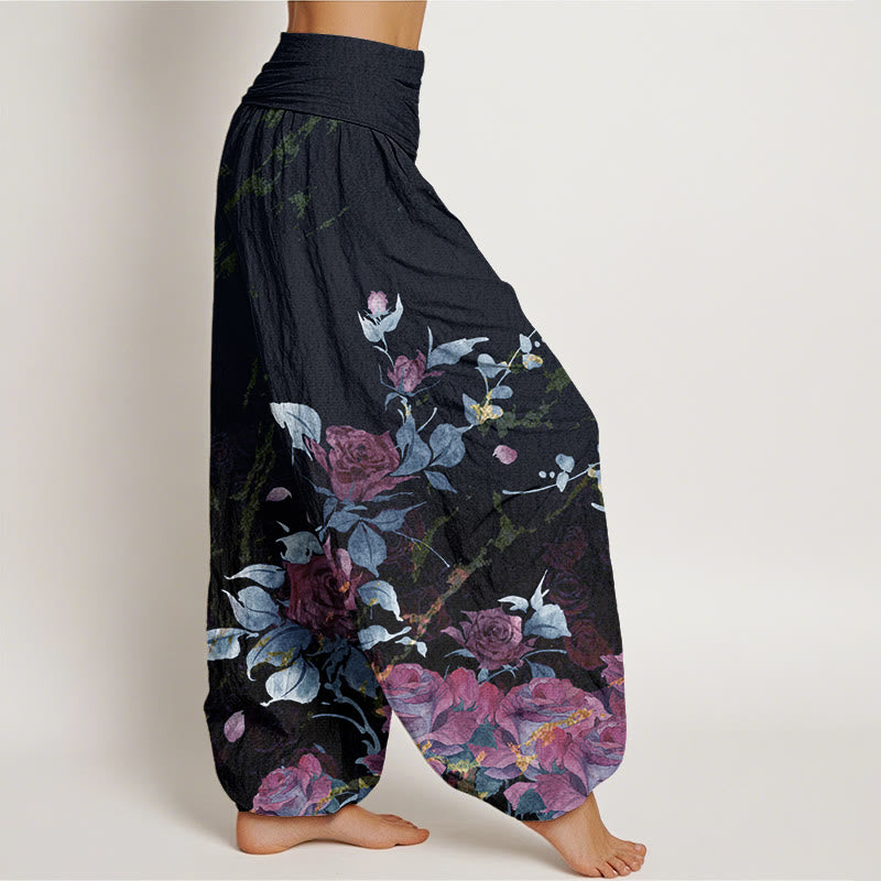 Buddha Stonesコットン ブルーミングローズ柄 レディース 伸縮性ウエスト ハーレムパンツ - image 5