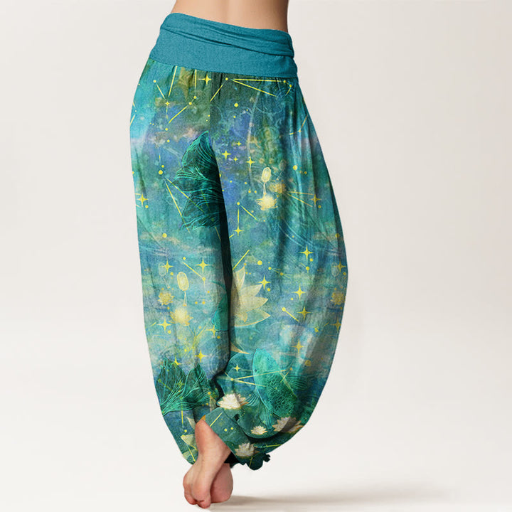 Buddha Stonesコットン鯉蓮月星柄レディース伸縮性ウエストハーレムパンツ - image 9