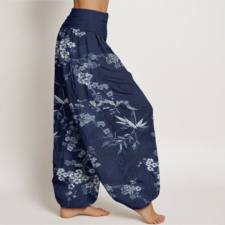 Buddha Stonesコットン ホワイト 桜柄 レディース ウエストゴム ハーレムパンツ - image 1