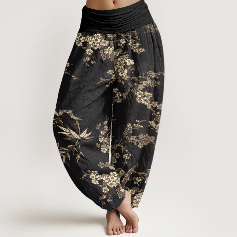 Buddha Stonesコットン ホワイト 桜柄 レディース ウエストゴム ハーレムパンツ - 黒 - US22、 UK/AU26、 EU54 (6XL) - image 7