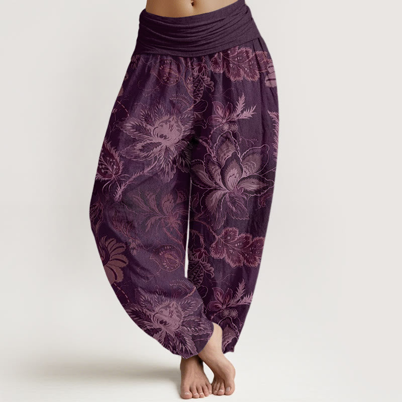 Buddha Stonesカジュアル フローラルリーフ レディース 伸縮性ウエスト ハーレムパンツ - 紫 - US22、 UK/AU26、 EU54 (6XL) - image 8