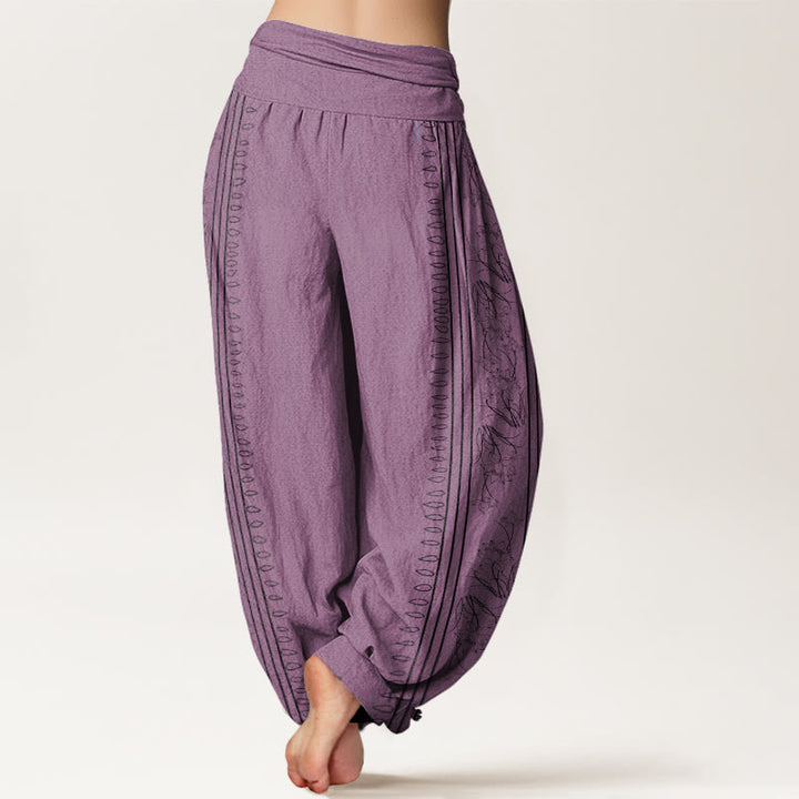 Buddha StonesコットンダルマホイールロータスOM柄レディース伸縮性ウエストハーレムパンツ - image 7