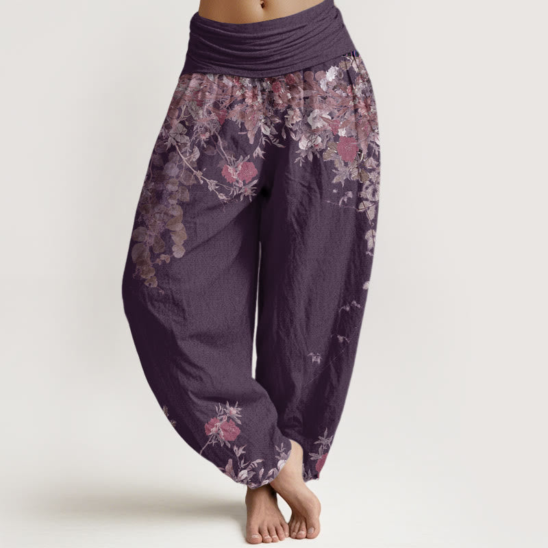 Buddha Stonesコットン カジュアル レッド 牡丹 花 つる デザイン レディース 伸縮性ウエスト ハーレムパンツ - 梅 - US22、 UK/AU26、 EU54 (6XL) - image 7