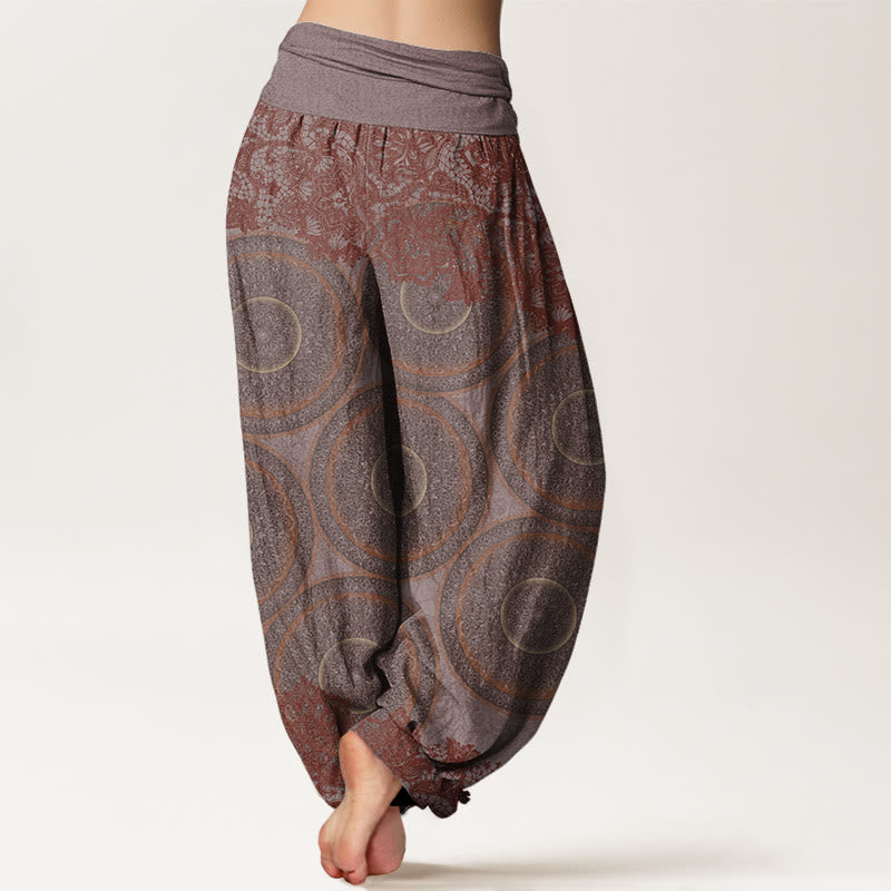 Buddha Stonesコットン カジュアル フラワー コンパスデザイン レディース 伸縮性ウエスト ハーレムパンツ - image 6