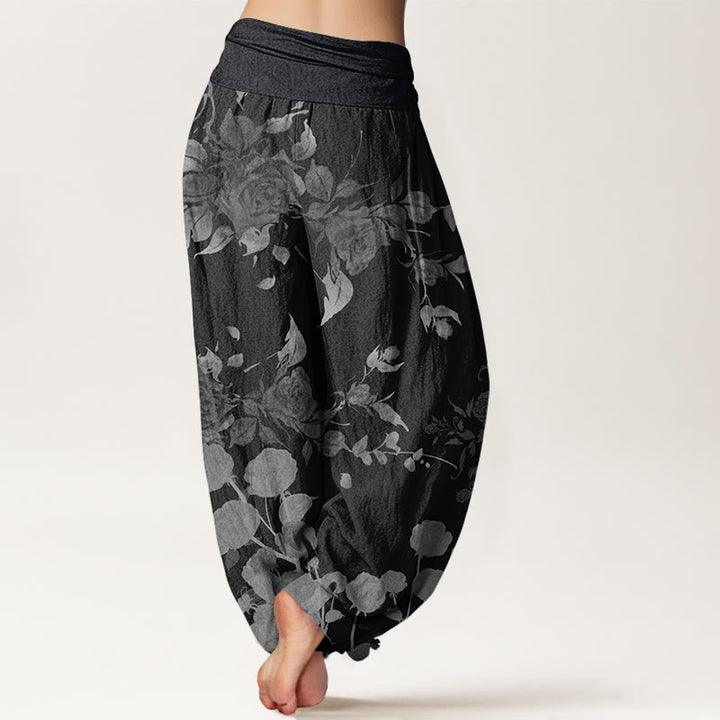 Buddha Stonesと花の咲くつぼみ模様のレディース伸縮性ウエストハーレムパンツ - image 2