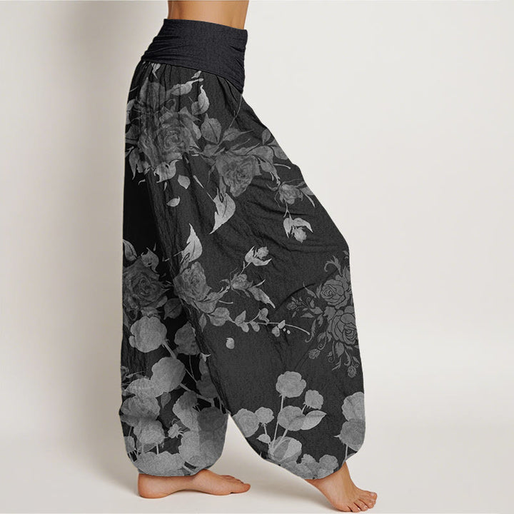 Buddha Stonesと花の咲くつぼみ模様のレディース伸縮性ウエストハーレムパンツ - image 1