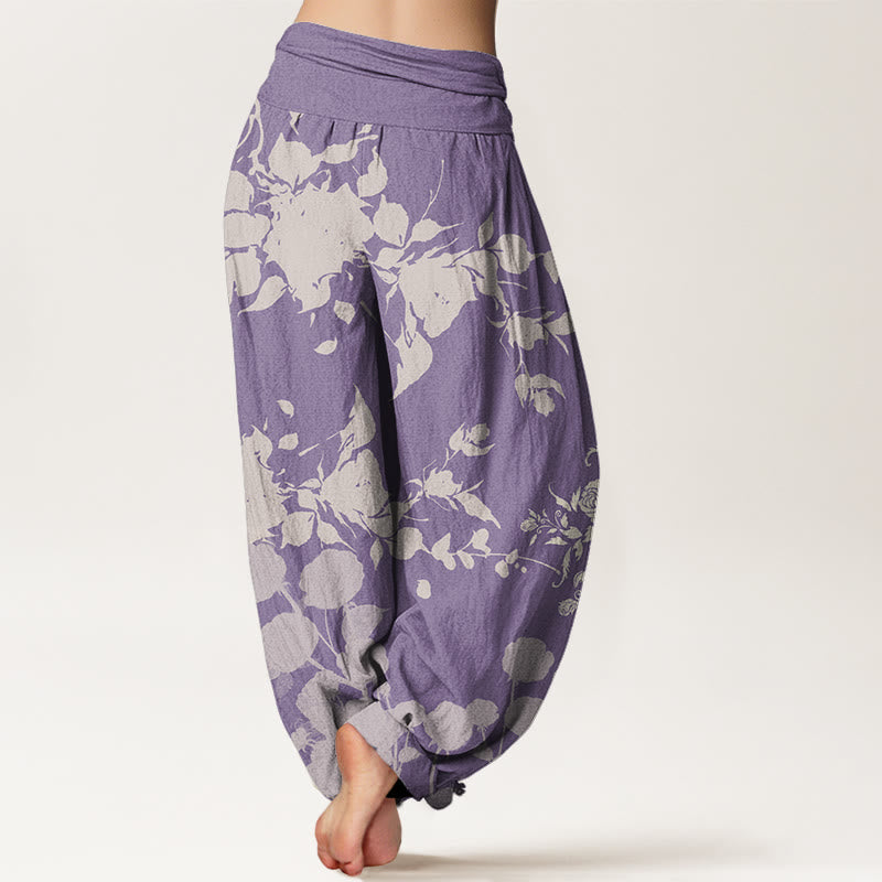 Buddha Stonesと花の咲くつぼみ模様のレディース伸縮性ウエストハーレムパンツ - image 10