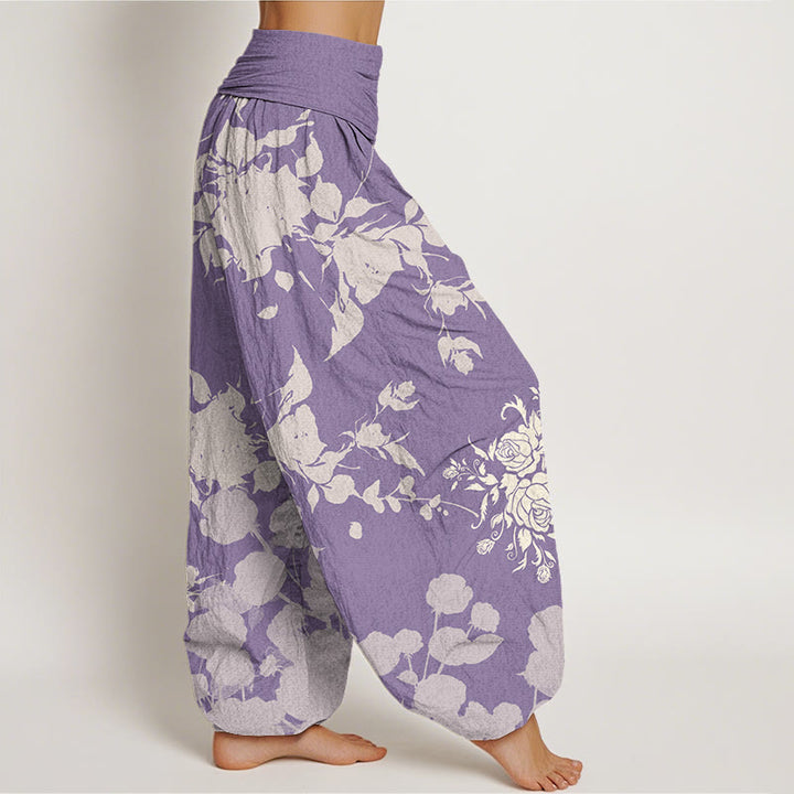 Buddha Stonesと花の咲くつぼみ模様のレディース伸縮性ウエストハーレムパンツ - image 9