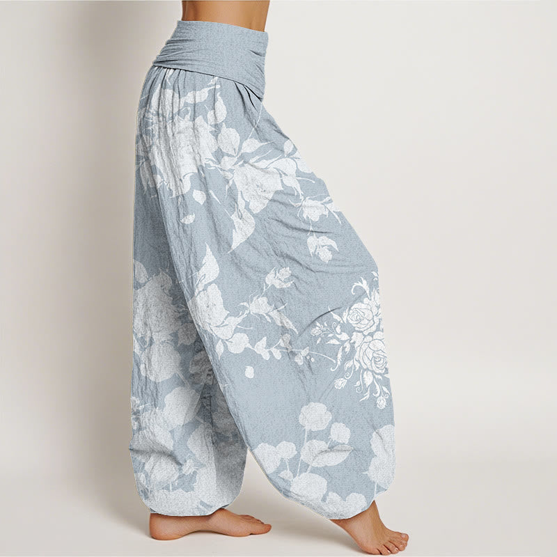 Buddha Stonesと花の咲くつぼみ模様のレディース伸縮性ウエストハーレムパンツ - image 6