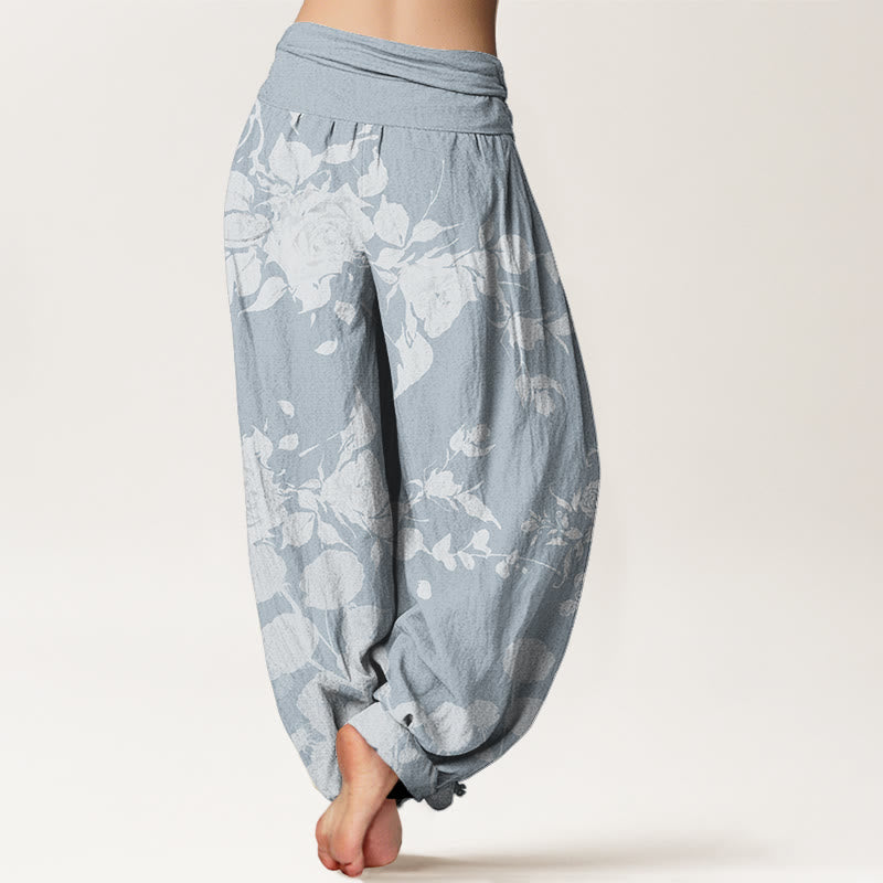 Buddha Stonesと花の咲くつぼみ模様のレディース伸縮性ウエストハーレムパンツ - image 7