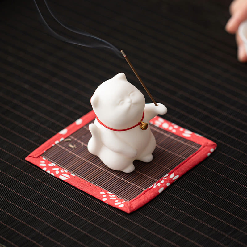 Buddha Stones猫鈴 竹マット 癒し 陶器 香炉 デスク装飾 - image 5