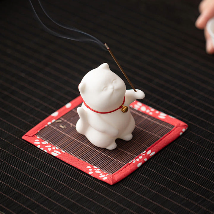 Buddha Stones猫鈴 竹マット 癒し 陶器 香炉 デスク装飾 - image 5