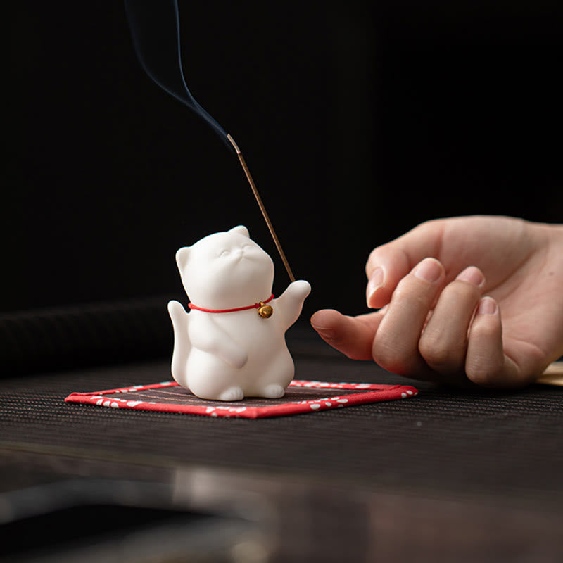 Buddha Stones猫鈴 竹マット 癒し 陶器 香炉 デスク装飾 - image 2