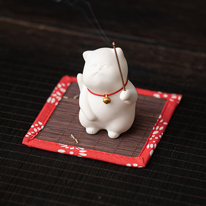 Buddha Stones猫鈴 竹マット 癒し 陶器 香炉 デスク装飾 - image 4
