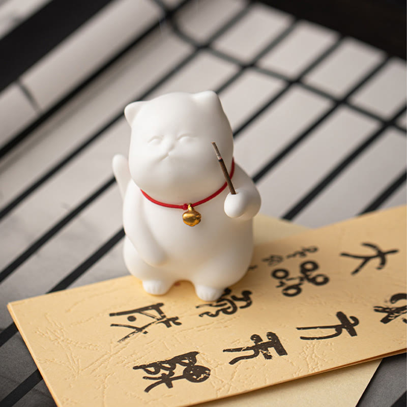 Buddha Stones猫鈴 竹マット 癒し 陶器 香炉 デスク装飾 - image 6