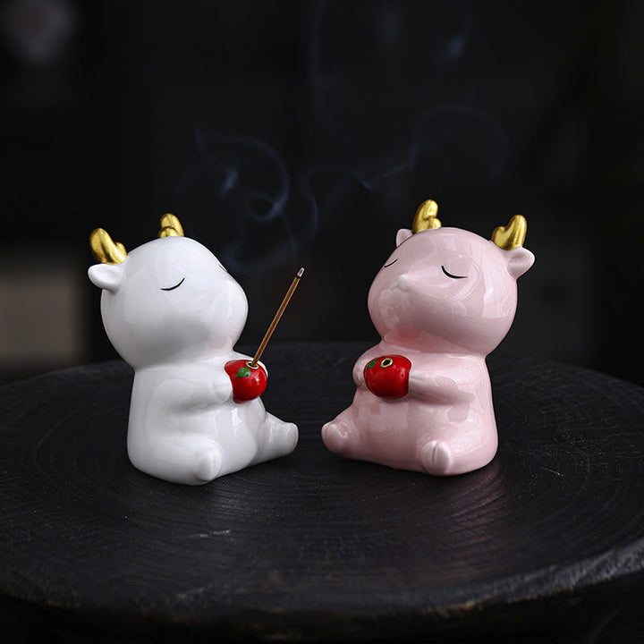 Buddha Stonesかわいい鹿の置物 癒し効果のある陶器製香炉 デスクデコレーション