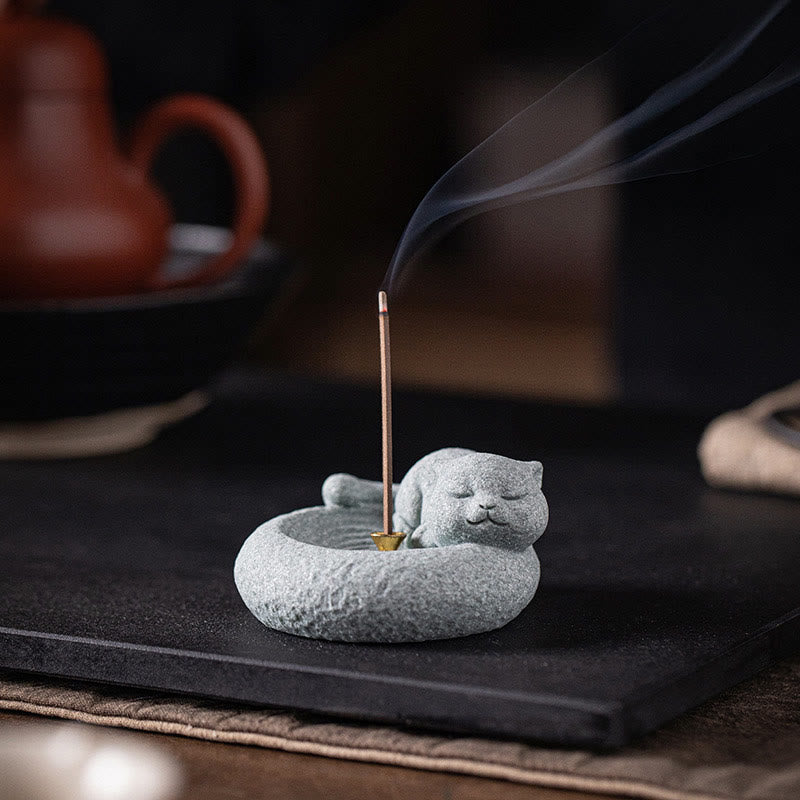 Buddha Stonesかわいい怠惰な猫の癒しの香炉 デスクデコレーション - image 15
