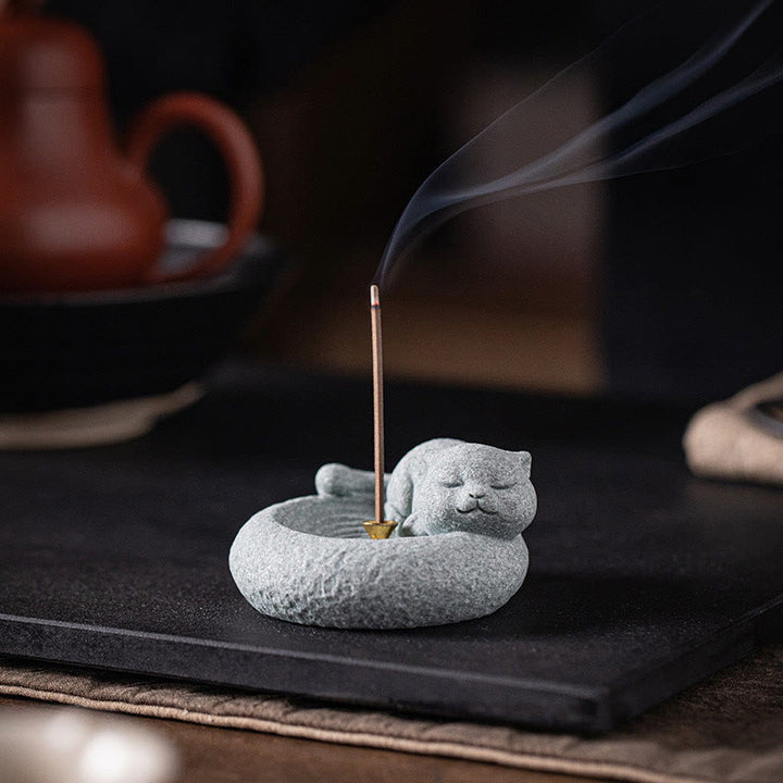 Buddha Stonesかわいい怠惰な猫の癒しの香炉 デスクデコレーション - image 15