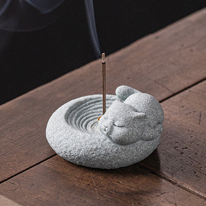 Buddha Stonesかわいい怠惰な猫の癒しの香炉 デスクデコレーション - image 19