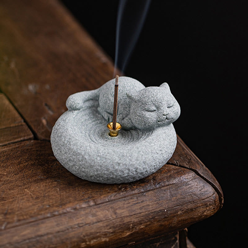 Buddha Stonesかわいい怠惰な猫の癒しの香炉 デスクデコレーション - image 23
